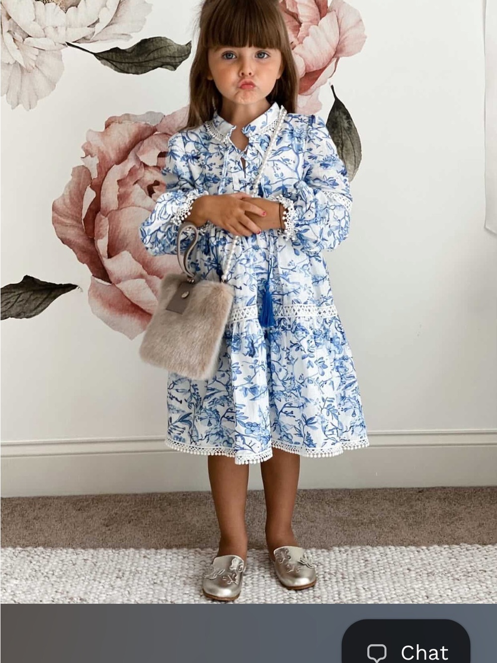 Petite Maison Jaylin Linen Blue and White Long Sleeve Dress